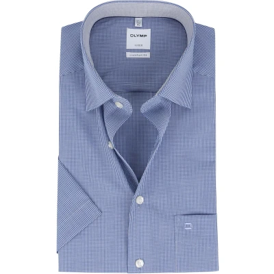 Image of OLYMP Shirt Luxor Short Sleeve Check Royal Blue size 44