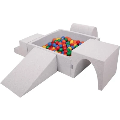 Image of KiddyMoon Foam Playground For Kids With Square Ballpit (300 Balls ∅ 7Cm/2.75In) Soft Obstacles Course And Ball Pool Made In EU, Lightgrey:Yellow/Green/Blue/Red/Orange
