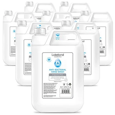 Image of Lakeland Cosmetics antibacterial soap hand wash 8x 5L Litre refill bottle Vegan anti bacterial liquid wash, made in UK (8x 5 Litre)