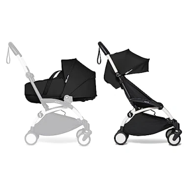 Image of BABYZEN YOYO2 Complete Stroller Includes Black Bassinet, White Frame &amp; 6+ Color Pack Suitable for Children Up to 22 kg