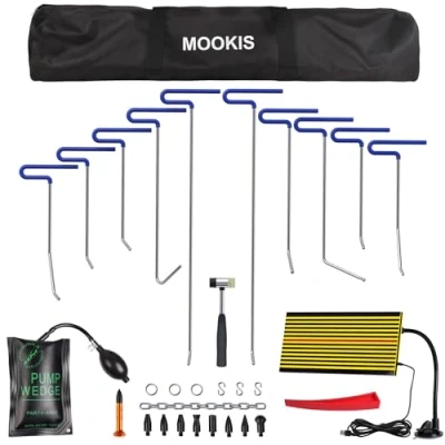 Image of Mookis Dent Removal Kit 31 PCS Automotive Paintless Repair with Ten Rods, Line Reflector for Remove Hail Damage