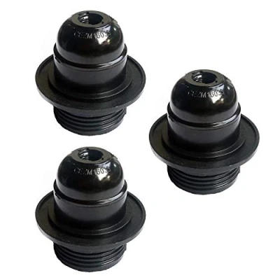 Image of Bakelite Vintage Lamp Light Bulb Holder,FINELED 3 Pcs E27 ES Screw Holder Socket Pendant Fitting Set (Black, with Ring)