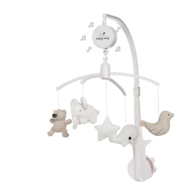 Image of Baby&#039;s Only Musical Mobile Baby with Knitted Figures Music Box Easy to Attach for Boys and Girls Sand/Wool White/White