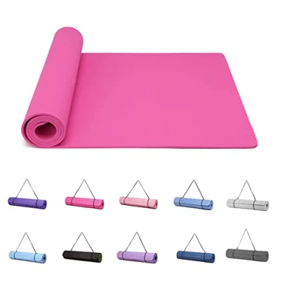 Image of Good Nite Yoga Mat Exercise Mats Workout Pilates Fitness for Women Men Non Slip Thick 6mm High Density Gymnastics with Carry Strap Tpe 183 x 61 0.6cm(Red Plum)