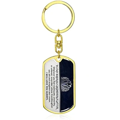 Image of cbincn Keychain Keepsake for Granddaughter, To My Badass Granddaughter Dog Tag Pendant Keychain, Personalized Birthday Gifts (Gold), One Size