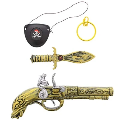 Image of Zac&#039;s Alter Ego Pirate Kit Eye Patch, Earring, Dagger &amp; Gun Costume Party Halloween World Book Day