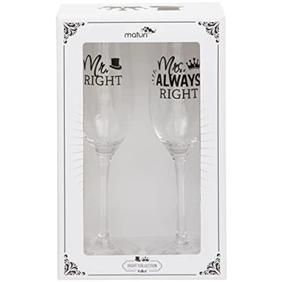 Image of Maturi Set of Two Mr Right and Mrs Always Champagne Flutes