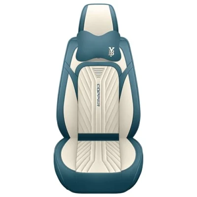Image of Eunncu Universal Car Seat Covers Waterproof Leather Full Set, Can Protect Front and Rear Seats, To Fit Most Cars, Side Airbag Compatible, Green Beige