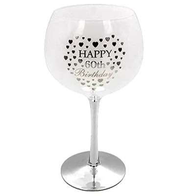 Image of White &amp; Silver Birthday Gin Glass Heart Detail 60th