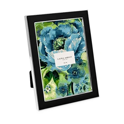Image of Laura Ashley 5x7 Black Enamel Picture Frame, Silver Metal Edge with Easel, for Countertop, Counterspace, Tabletop Display, Bookshelf, Desk, Wall D cor, Photo Gallery (5x7, W/ Silver)