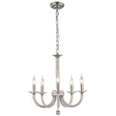 Image of Elena Ceiling Pendant Chandelier 5 Light Polished Chrome, Crystal