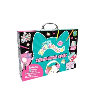Image of Bookoli Original Squishmallows Colouring Case Ages 6 &amp; Above Perfect for Squishmallow Fans 2 Books Plus 12 Pens, Pencils and Stickers