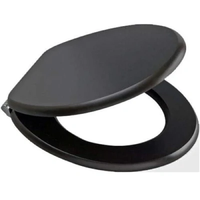 Image of New 18&quot; MDF Universal Bathroom WC Toilet SEAT Easy FIT with Fittings Wooden W/C (Black)