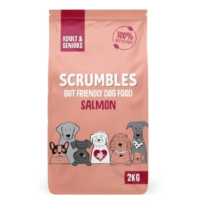 Image of Scrumbles Natural Dry Dog Food, Grain Free Recipe with Fresh Salmon, for Adults and Senior Breeds, 2 kg Bag,package may vary
