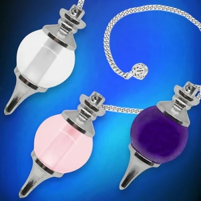 Image of Vibratis Set of 3 Dowsing Pendulums in Crystal, Rose Quartz &amp; Amethyst [LIFETIME