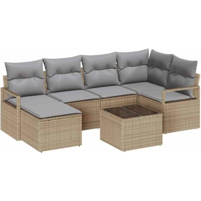 Image of vidaXL 7 Piece Garden Sofa Set with Cushions Black Poly Rattan