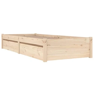 Image of vidaXL Solid Pinewood Single Bed Frame Modern, Bohemian Style with Storage Drawers Ideal for 90x190 cm Mattress Brown