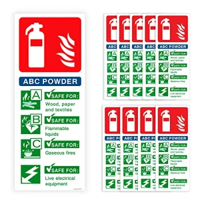 Image of Pack of 10 Fire Extinguisher Signage Self Adhesive Waterproof Vinyl 200mm x 80mm V1145