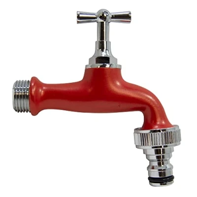 Image of S&amp;M COLORTAPS 590238 Adjustable Garden Faucet ½&quot; Red with Automatic Hose Outlet
