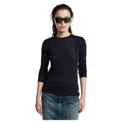 Image of G STAR RAW Women&#039;s Ribbed Shoulder Panels Slim Long Sleeve T Shirt, Blue (Osaka D25058 c954 3873), XL