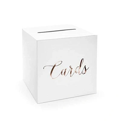 Image of Wedding Card Postbox White with Rose Gold Lettering &#039;Cards&#039;