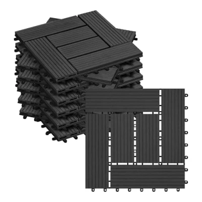 Image of WOLTU 11 x WPC Composite Decking Tiles 30 cm (1 m²) Interlocking Wood Effect Terrace Flooring with Click System, Anthracite, GTF004an