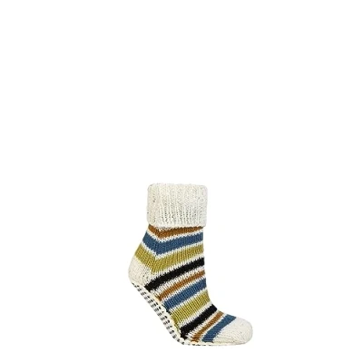 Image of Elle Womens Moccasin Slipper Socks Thick, Chunky, Fair Isle, Striped, Patterned, Anti Slip Grips, Size 4 8 in a 1 Pair Pack Autumn Apple Stripe