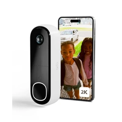 Image of Arlo 2K Doorbell Camera Wireless, Outdoor WiFi Video Doorbell, Motion Sensor CCTV Systems, 6 Month Battery Operated Security Camera, Night Vision, Free Trial of Secure, White