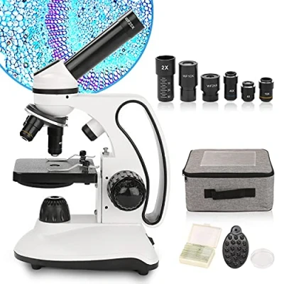 Image of Biological Educational Microscopes 40X 2000X Dual LED Illumination Lab Compound Monocular Microscope for Students Adults with Optical Glass Lenses &amp; 15 Slides,Metal Body,Carrying Case,AC Adapter