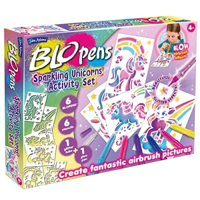 Image of John Adams BLOPENS® Sparkling Unicorn Activity Set: Create fantastic airbrush pictures Arts &amp; crafts Ages 4+, Silver