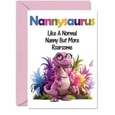 Image of Nanny Mothers Day Card Roarsome Nannysaurus Happy Birthday for Nan Nana from Grandson Granddaughter, A5 Dinosaur Bday Greeting Cards
