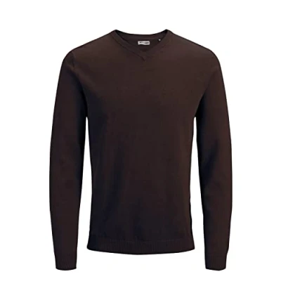 Image of JACK &amp; JONES Men&#039;s JJEBASIC Knit V Neck NOOS 12137194, Brown (mulch), XXL