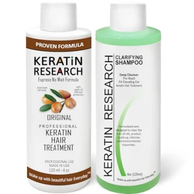 Image of Keratin RESEARCH Brazilian Hair Treatment Straightening Smoothing Damaged Repair Complex Blowout Long Lasting Organic Natural Results, Argan Oil collagen Proteins Amino acids (120ml x2)
