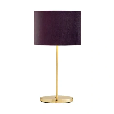 Image of Table Lamp Stick Base With Maroon Oval Velvet Shade Satin Brass Litecraft