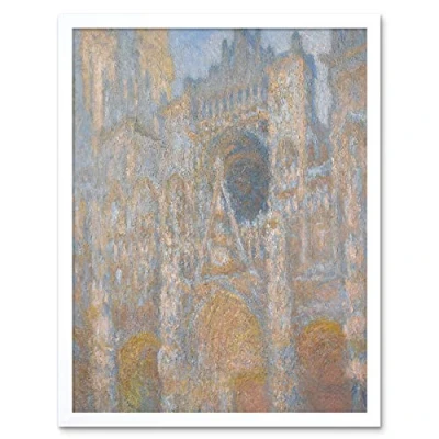 Image of Artery8 Claude Monet Rouen Cathedral Facade In Sunlight Painting Art Print Framed Poster Wall Decor 12x16 inch