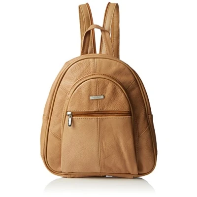 Image of Ladies Genuine Real Leather Backpack Shoulder Handbag (TAN)