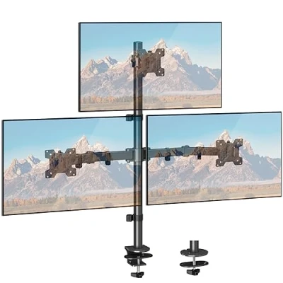 Image of ELIVED Triple Monitor Arm, 806mm Tall Pole Arm Desk Mount for Most 17 32 Inch Monitors with VESA 75/100mm up to 8KG, C Clamp &amp; Grommet Base, Stand 3 EV4013