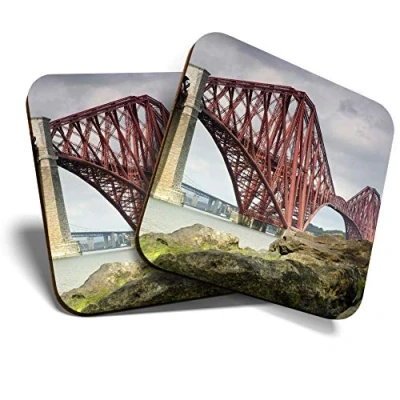 Image of Great Coasters (Set of 2) Square/Glossy Quality Coasters/Tabletop Protection for Any Table Type Scottish Forth Road Bridge Scotland #16231