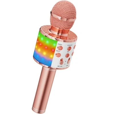 Image of Ankuka Karaoke Wireless Microphone, 4 in 1 Handheld Bluetooth Microphones Speaker Machine with Dancing LED Lights, Home KTV Player Compatible Android &amp; iOS Devices, Rose Gold