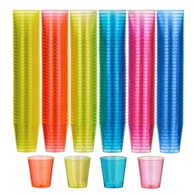 Image of MATANA 600 Neon Hard Plastic Shot Glasses, 30ml Sturdy &amp; Reusable Jello Tequila Shots, Sample Tasting Cups for Birthdays, Weddings, Christmas, BBQ, Parties