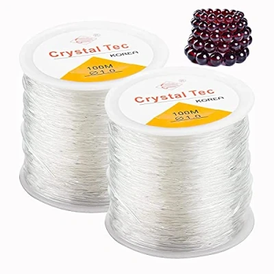 Image of Crystal Elastic Beading Thread, 2PCS 1.0mm Bracelet String Cord, Thread for Jewellery Making, Cord Clear Stretch Bead Hanging Christmas Ornaments Making(100m)