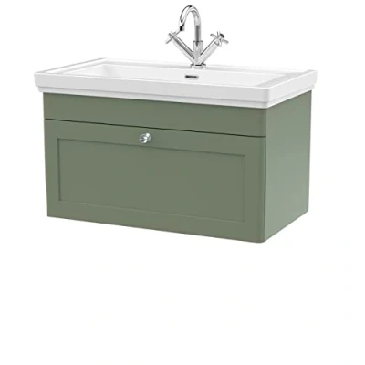 Image of Eastlake Malvern Wall Hung Bathroom Vanity Unit with Basin Satin Green 800mm