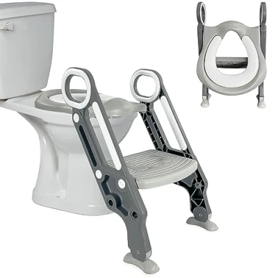 Image of Crystals Potty Training Toilet Seat, Baby Seat for Training, Adjustable Toddler and Step with Ladder &amp; Padded Kids, Boys, Girls (Grey)