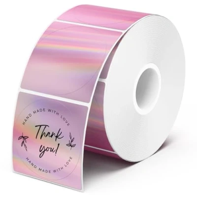 Image of MUNBYN 50mmx50mm Holographic Purple Thermal Sticker Labels, Self Adhesive Round Multi Purpose for DIY Logo Design, QR Code, Name Tag, Inventory 400 Labels/1 Roll