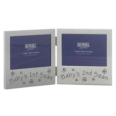 Image of Baby&#039;s Scan Double Photo Frame 5&#039; x 3.5&#039; Silver Satin Finish 2921