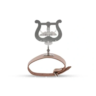 Image of GEWA Marching Music Holder Flute Nickel Plated Large Lyra 2 Pushers One Hand Operation With Leather Strap