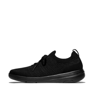 Image of Fitflop Women&#039;s Super Q Knit Slip ON Laced Sneakers, Black, 6.5 UK