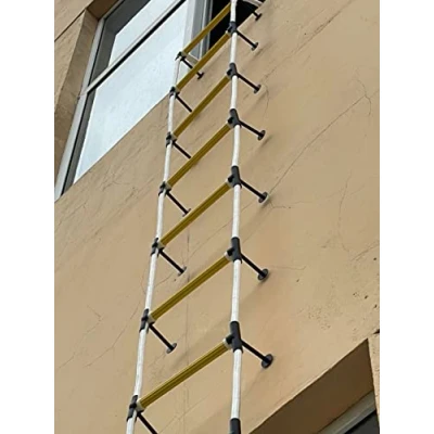 Image of Fire Escape Ladder 2 Story 16ft Flame Resistant Safety Rope Fast to Deploy &amp; Easy Use Store Compact Weight Capacity up 2000 lb Emergency with Stand Off Stabilizers