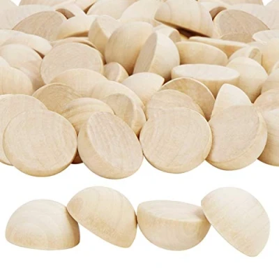 Image of BELLE VOUS 100 Pack Natural Wooden Half Craft Balls, 25mm Schima Superba, DIY Decorations &amp; Projects