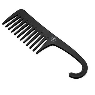 Image of K Pro Wide Tooth Comb Black Hair Styling and Detangling Tool with Hook Handle